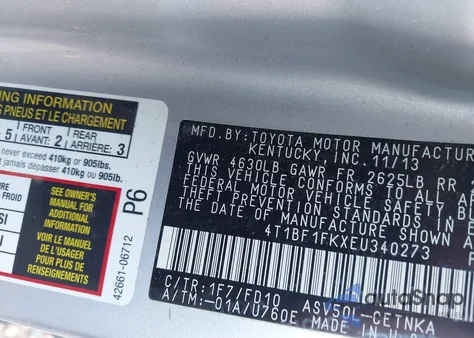 2014 Toyota Camry Le из США, поврежденный, VIN 4T1BF1FKXEU340273